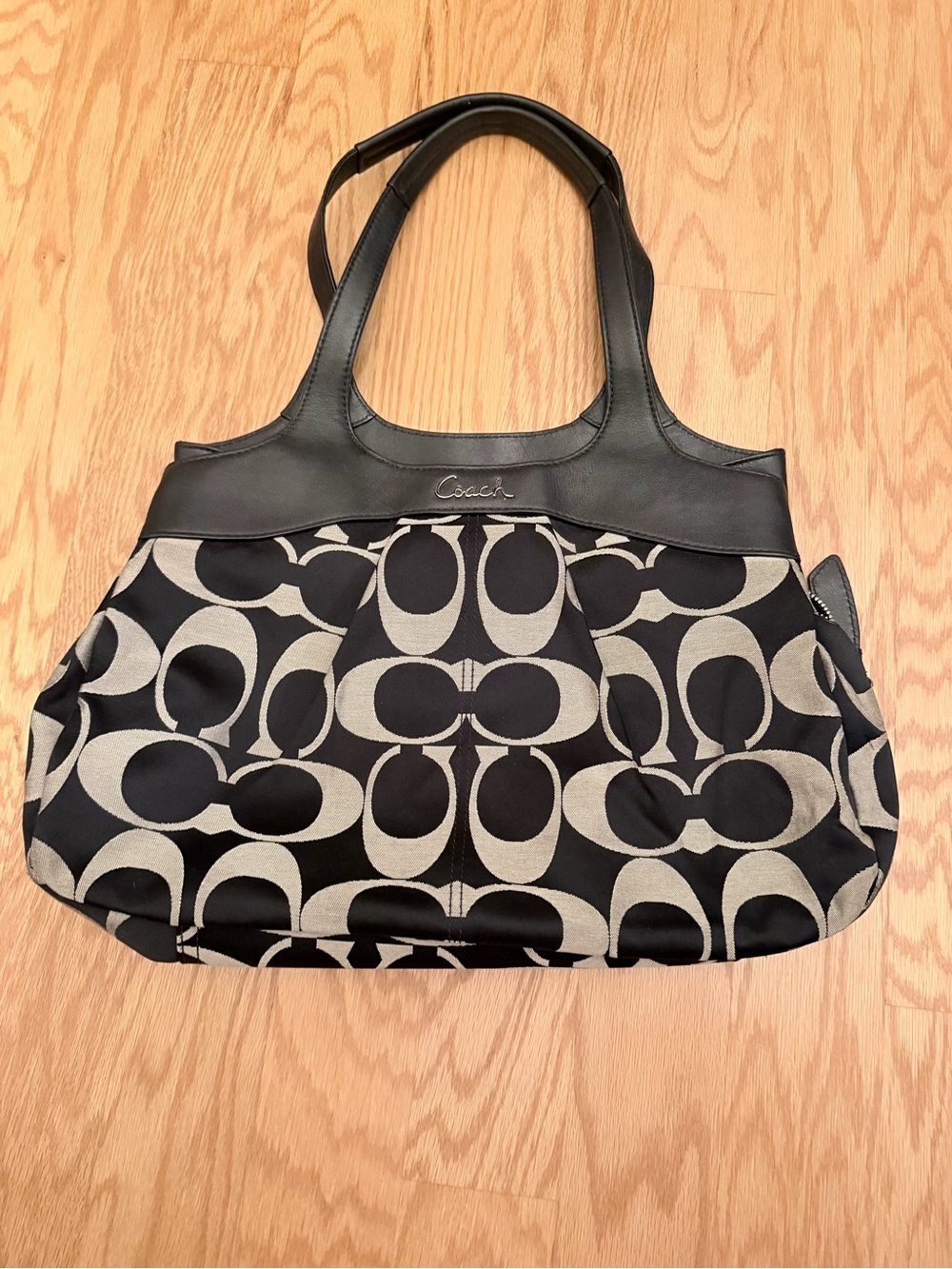 Coach Black and Gray Signature Shoulder Bag